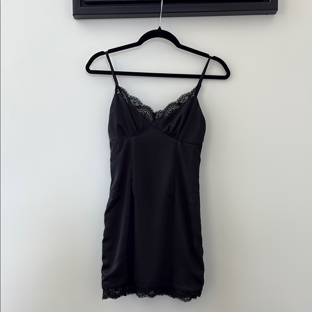 Princess Polly black mini dress with lace trim
